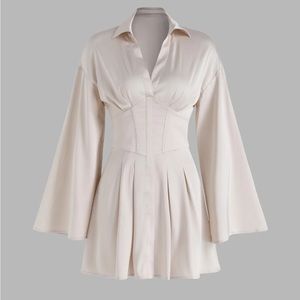 Satin bell sleeve corset dress